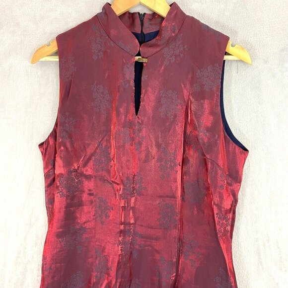 Vintage Harlow Nites Asian Brocade Maxi Dress Size 12 Sleeveless Evening Long - Picture 3 of 16